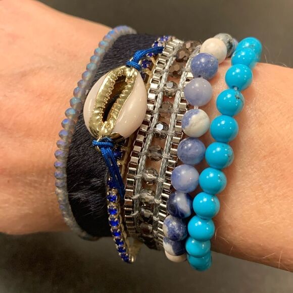 Nautical Boho Cuff Bracelet with Shell and Turquoise Beads by Victoria Emerson - Picture 7 of 9